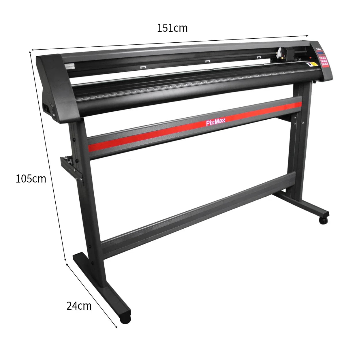 1350mm vinyl cutter with sturdy black metal stand, featuring a sleek design and red accent stripe for easy operation