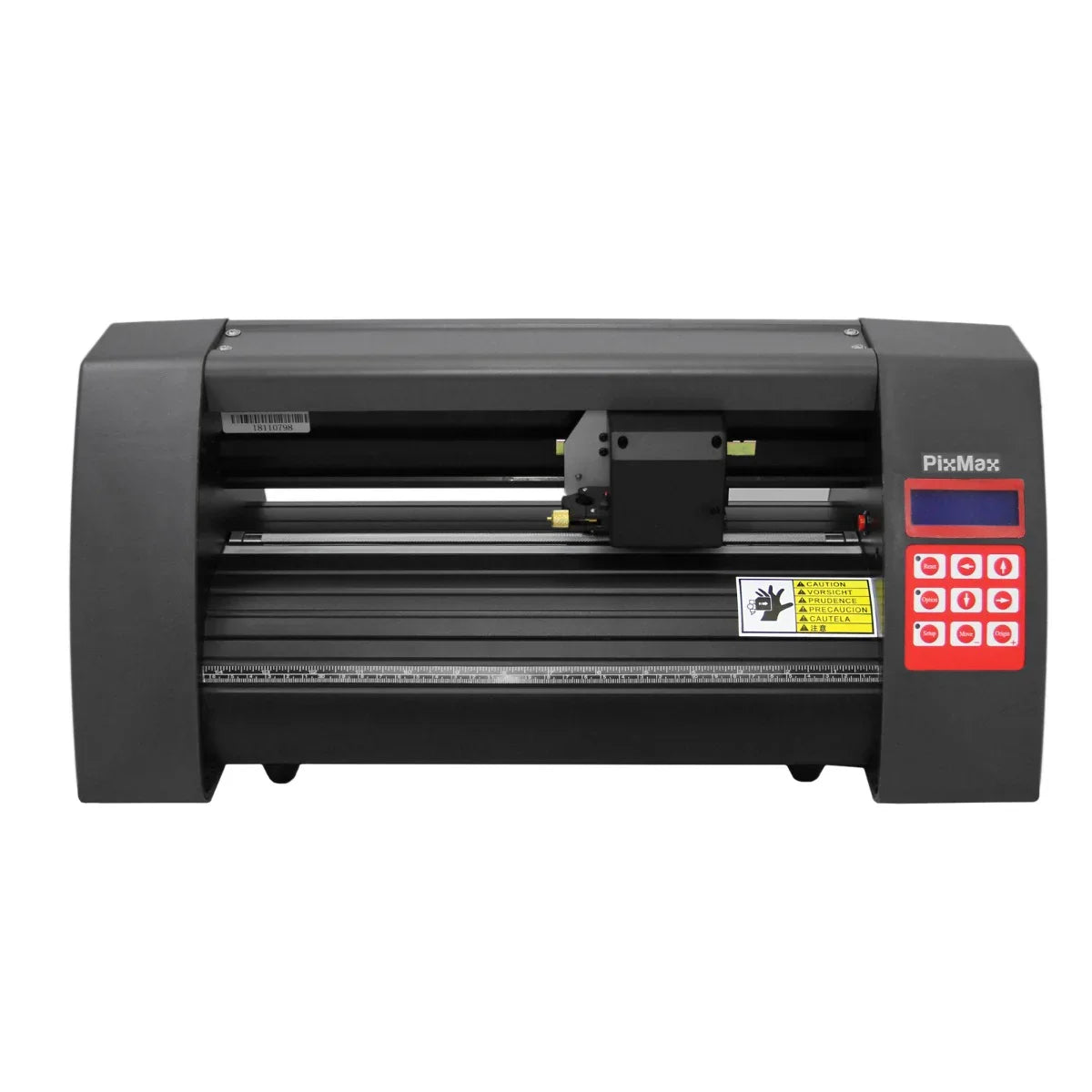 Vinyl cutter with a sleek black design, featuring a digital control panel, precise cutting blade, and sturdy build for crafting projects