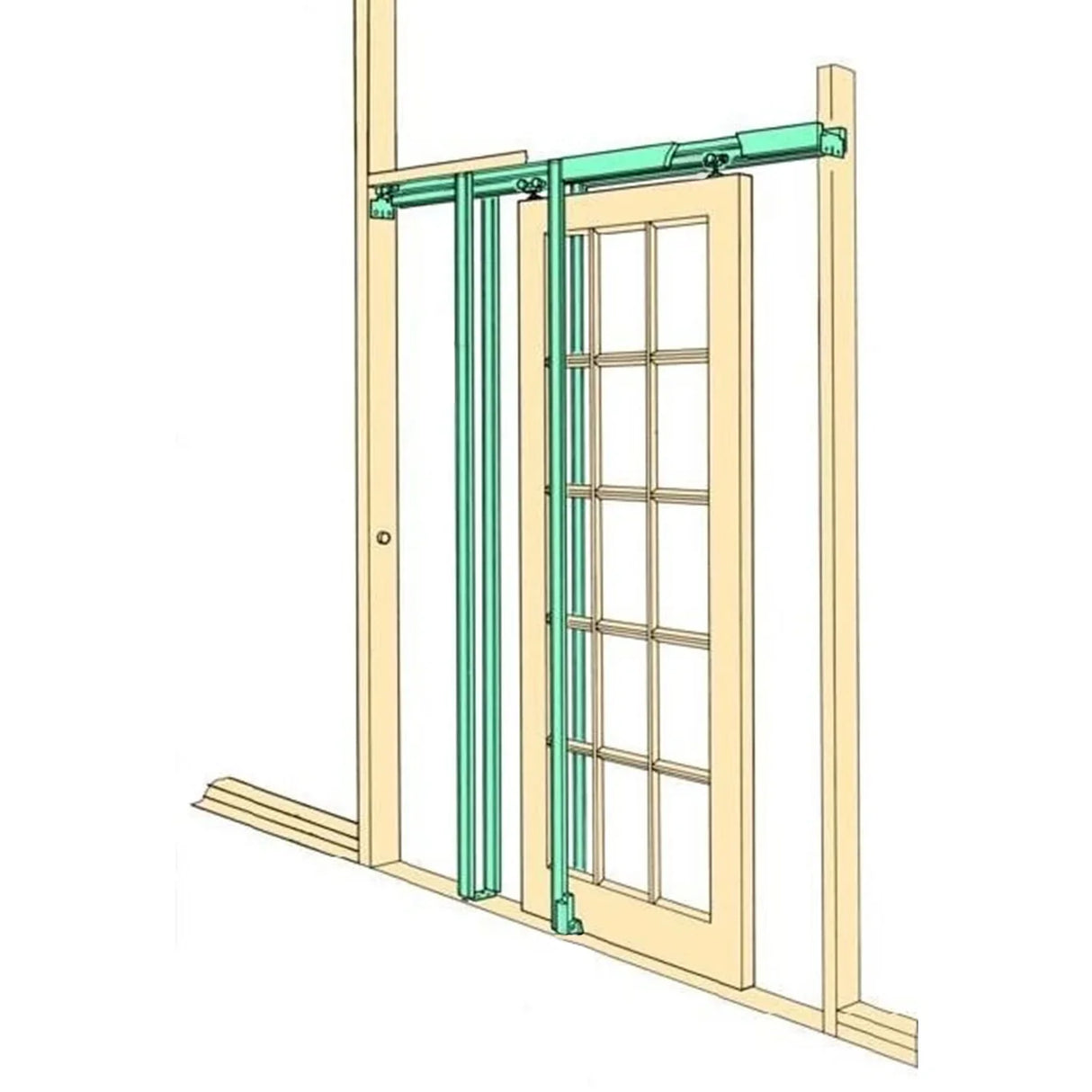 Hideaway Single Pocket Door Kit featuring a sleek design with a wooden door and metal track system, ideal for space-saving solutions