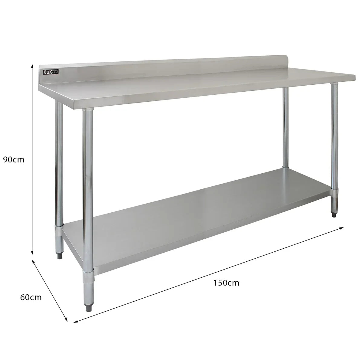 5ft stainless steel catering bench with a sleek surface, sturdy legs, and a lower shelf for additional storage and organization