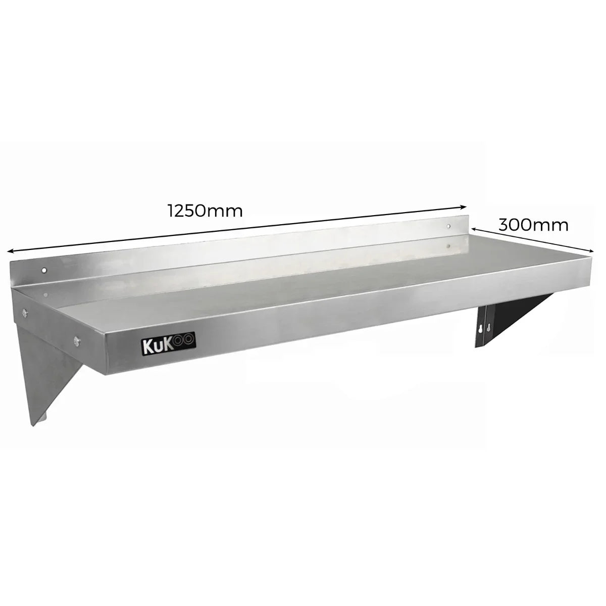 5ft stainless steel catering bench with sleek, polished surface and two sturdy wall-mounted shelves for efficient kitchen storage