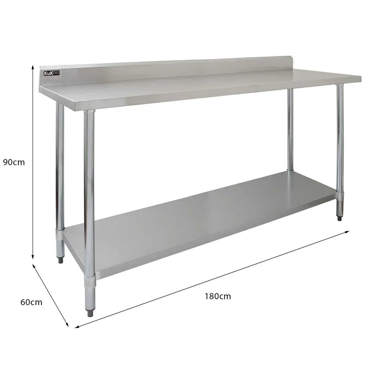 6ft stainless steel catering bench with a smooth surface, sturdy legs, and a lower shelf for storage, ideal for commercial kitchens