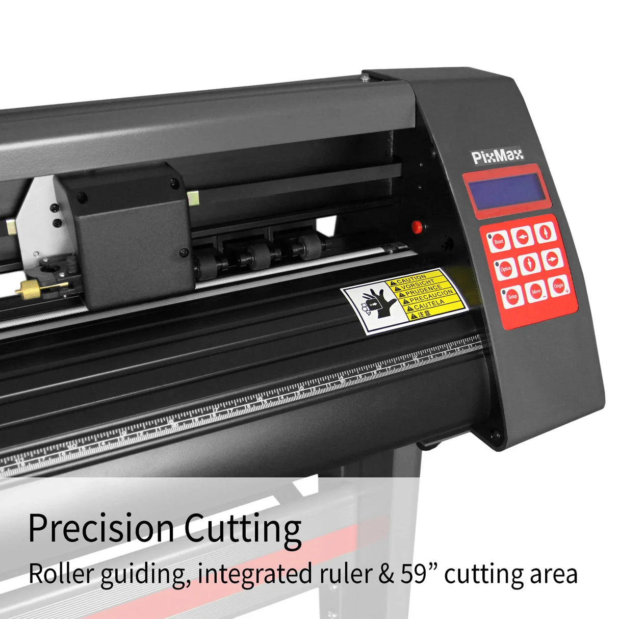 PixMax 59" vinyl cutter with precision roller guiding, integrated ruler, and user-friendly control panel for easy operation