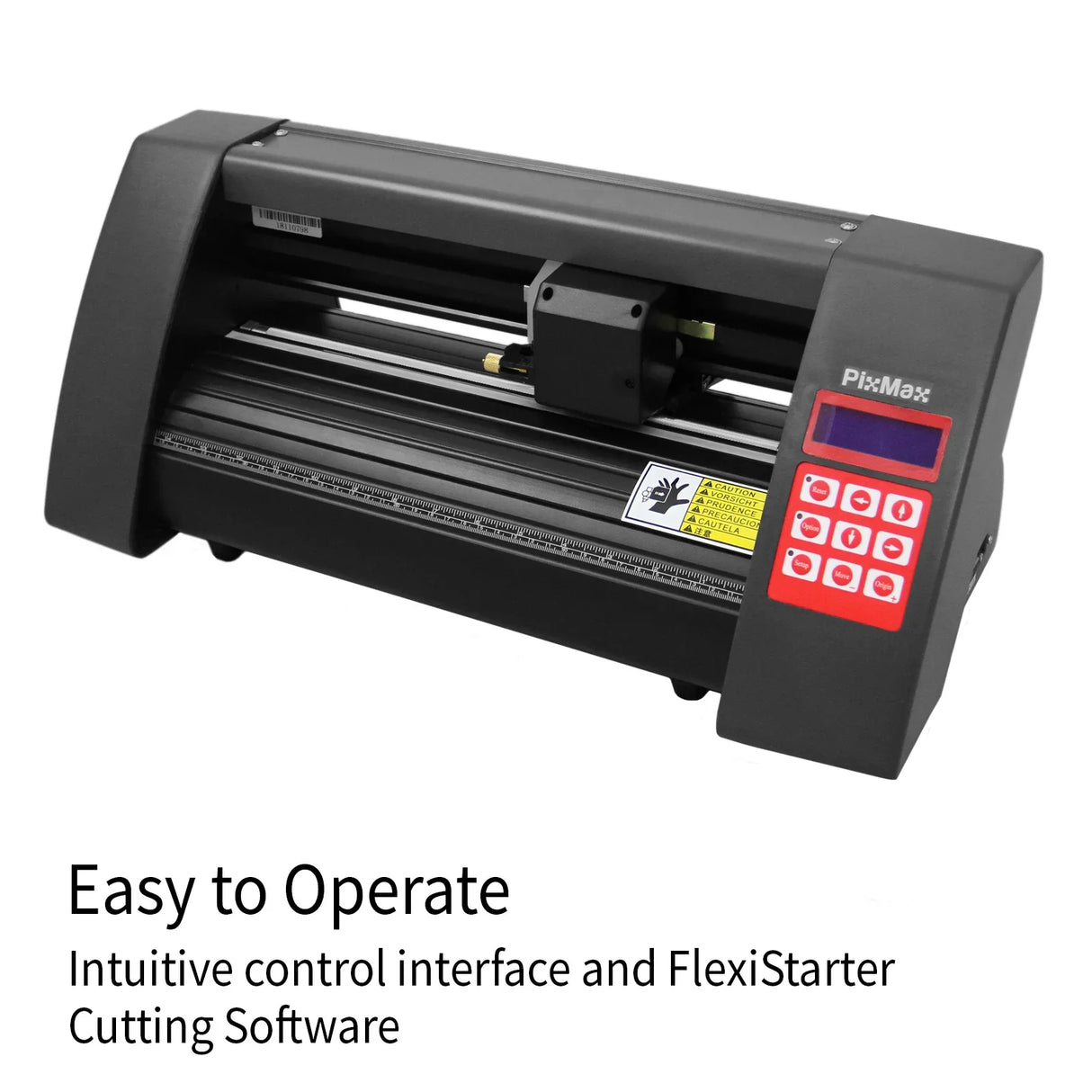 PixMax 20" vinyl cutter with a sleek black design, intuitive control panel, and included FlexiStarter cutting software