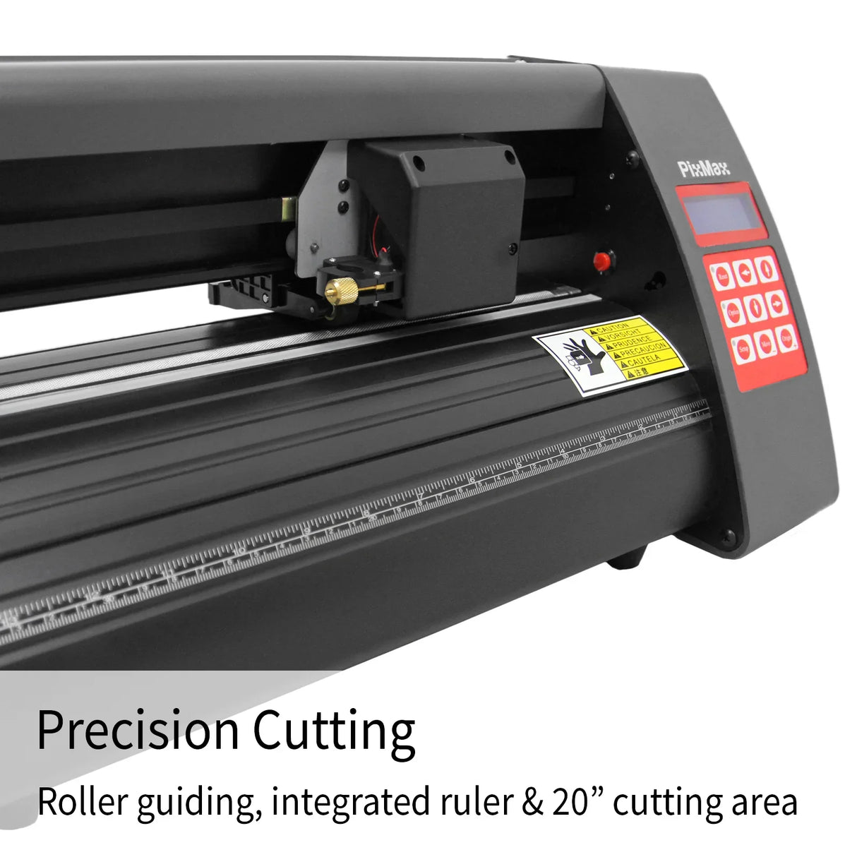 PixMax 20" vinyl cutter with precision cutting features, integrated ruler, and user-friendly control panel for easy operation