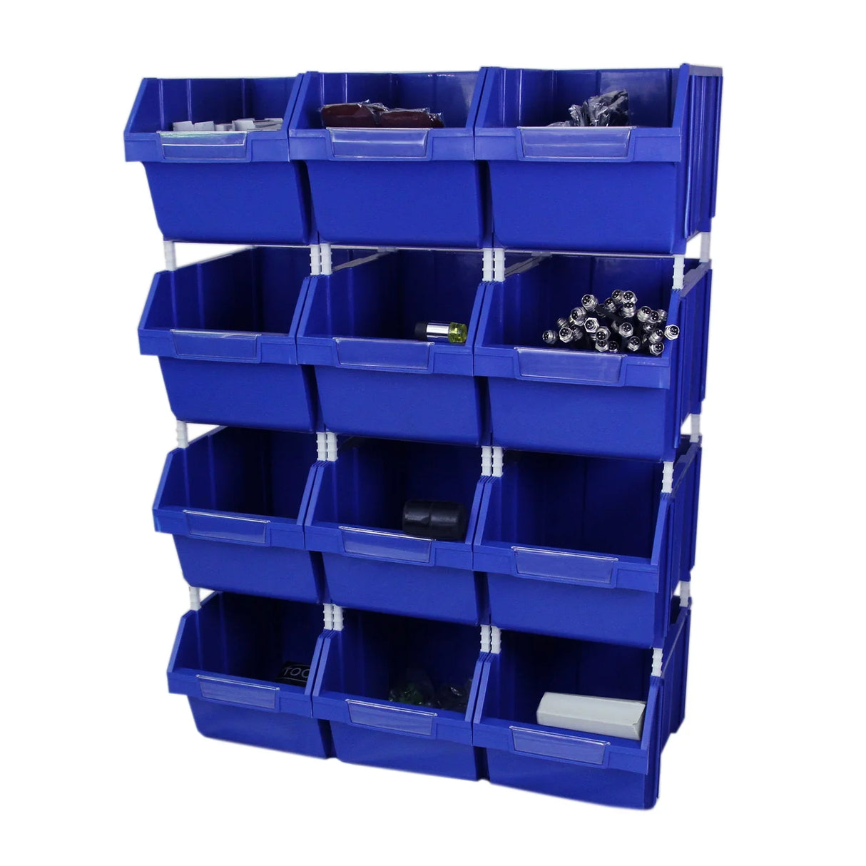 T-RAX Blue 90cm storage unit with 12 durable plastic quick pick bins, featuring a vibrant blue color and organized compartments for easy access