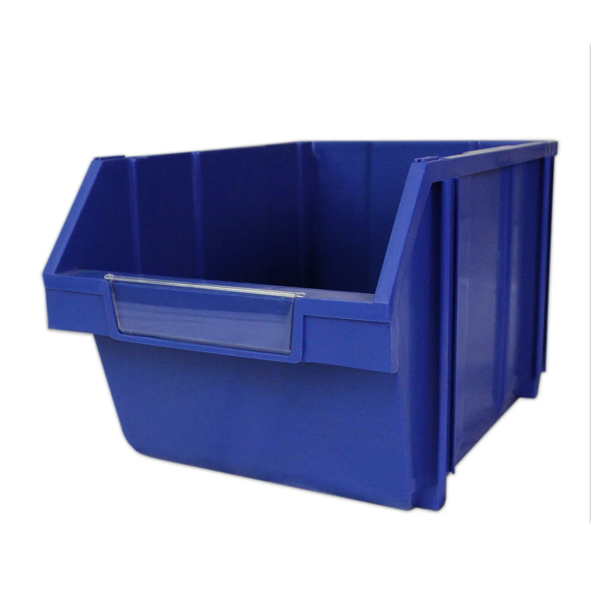 Durable blue Quick Pick Storage Bin with open front, sturdy plastic construction, and integrated handle for easy access and organization