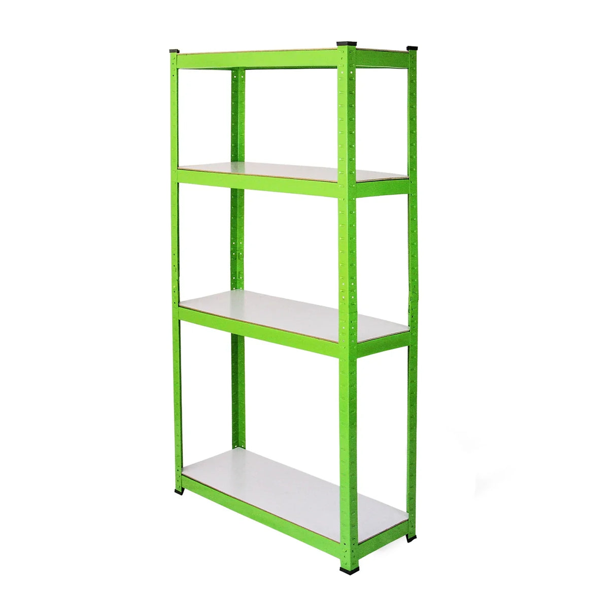 Bright green water-resistant rack with four sturdy shelves, ideal for organizing plants and gardening supplies in a greenhouse