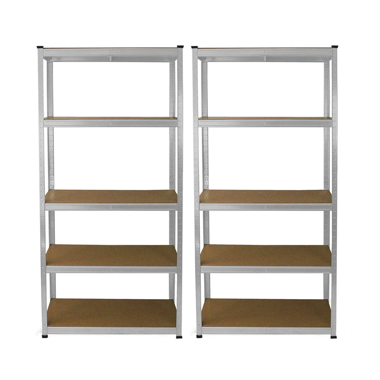 Galvanised racking units in silver with six sturdy shelves, ideal for storage, measuring 90 x 40 x 180 cm, featuring a sleek design