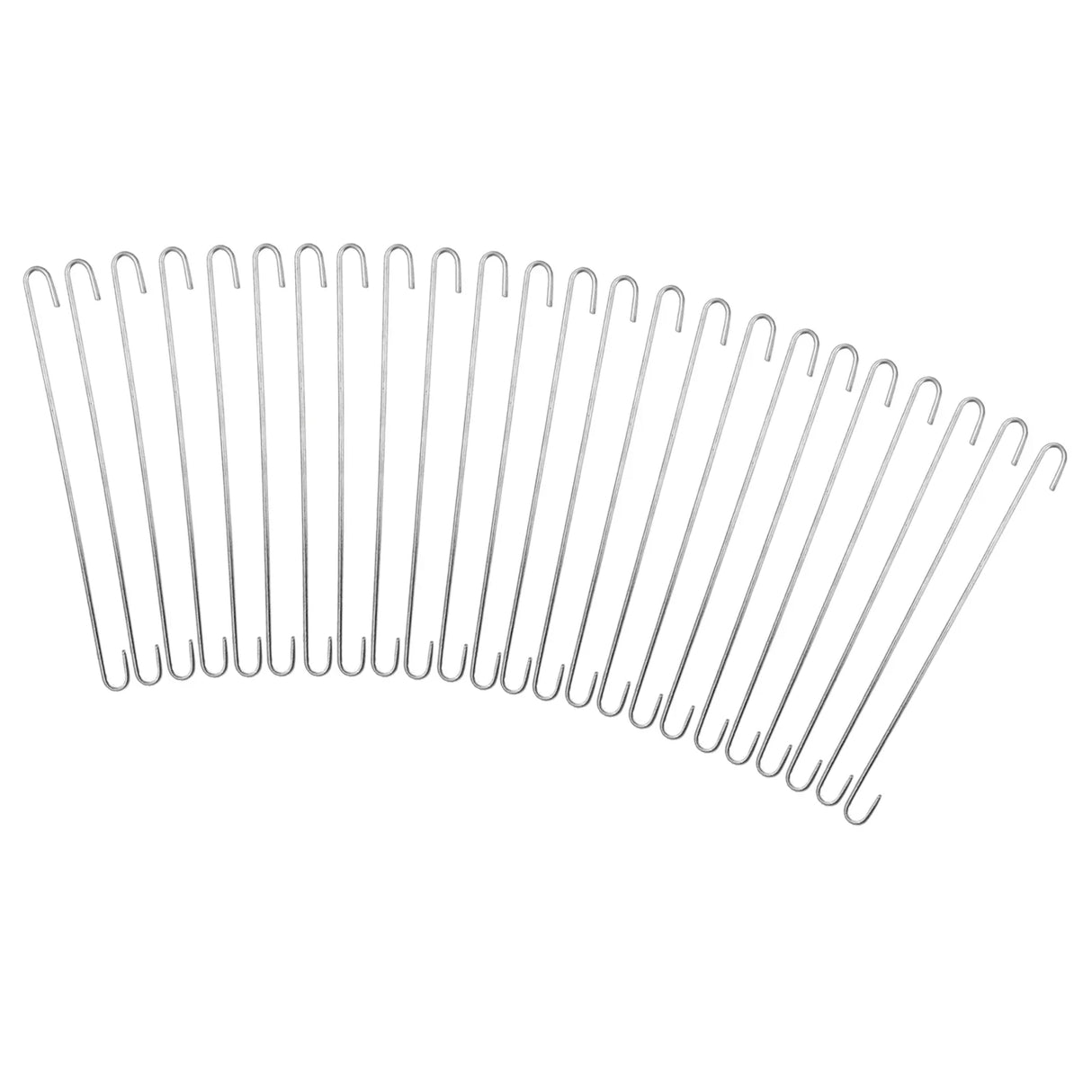 Set of 20 sturdy metal wire stakes for securing gabion baskets, featuring a sleek silver finish and durable construction