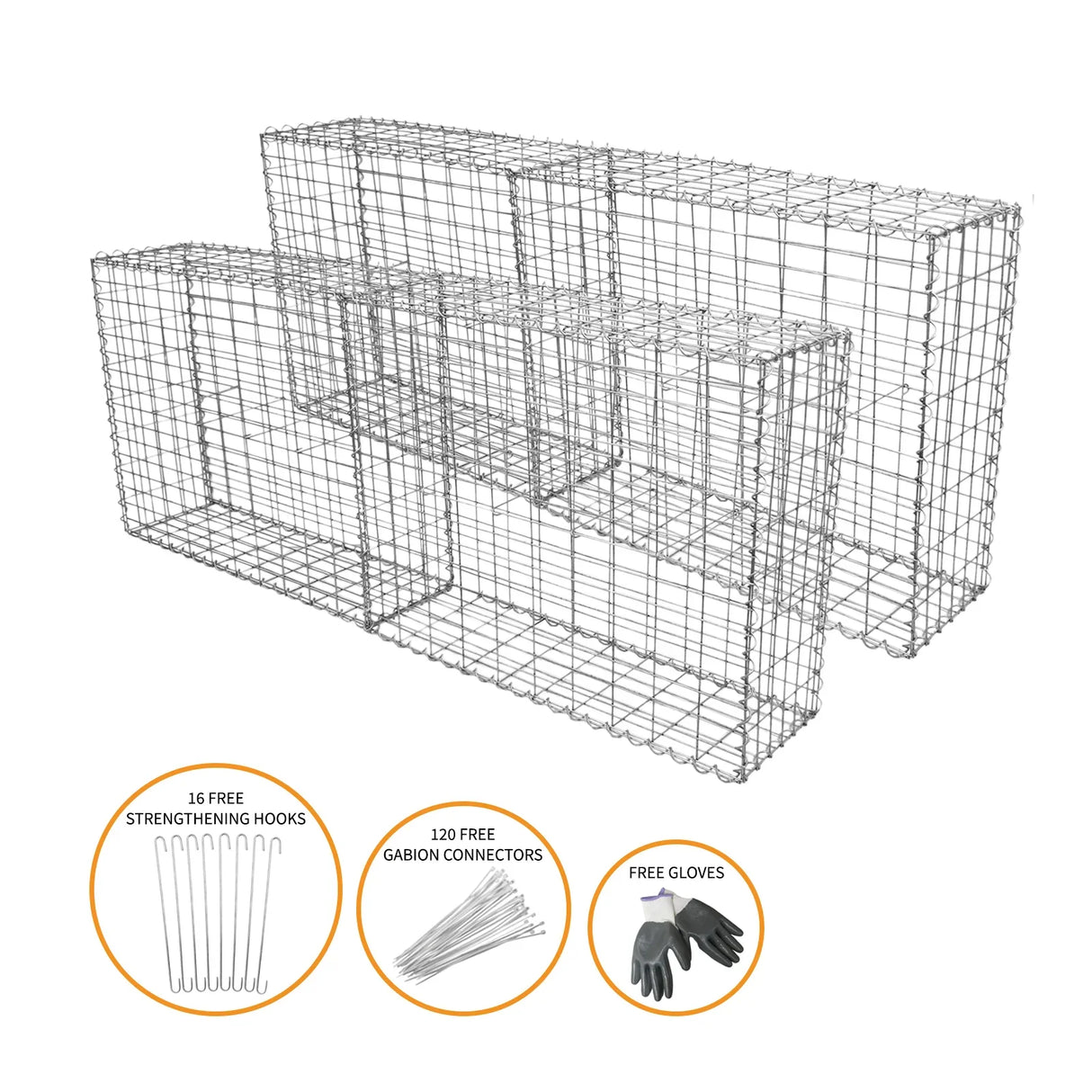 Galvanized steel gabion baskets, 100 x 80 x 30cm, set of 4, featuring a sturdy wire mesh design, ideal for landscaping and erosion control