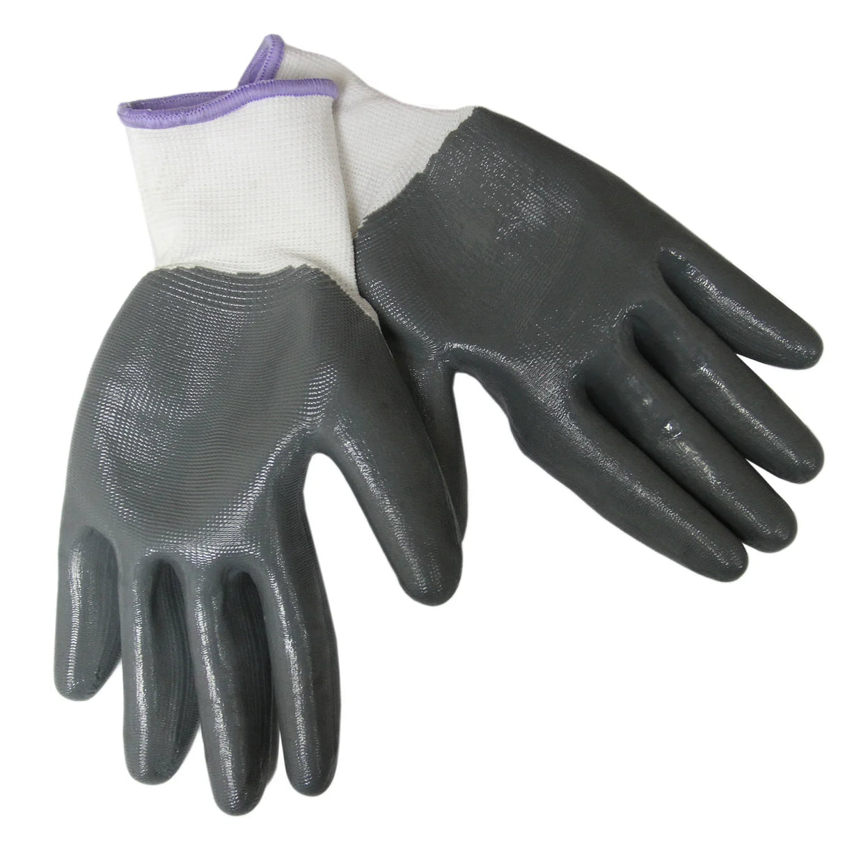 Durable gray and white gardening gloves with textured grip, ideal for outdoor tasks and protecting hands from dirt and abrasions