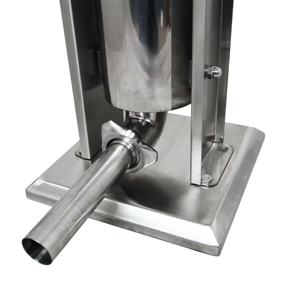 Stainless steel Kukoo 5 Litre Sausage Stuffer with a sturdy base, featuring a wide filling tube for easy sausage preparation