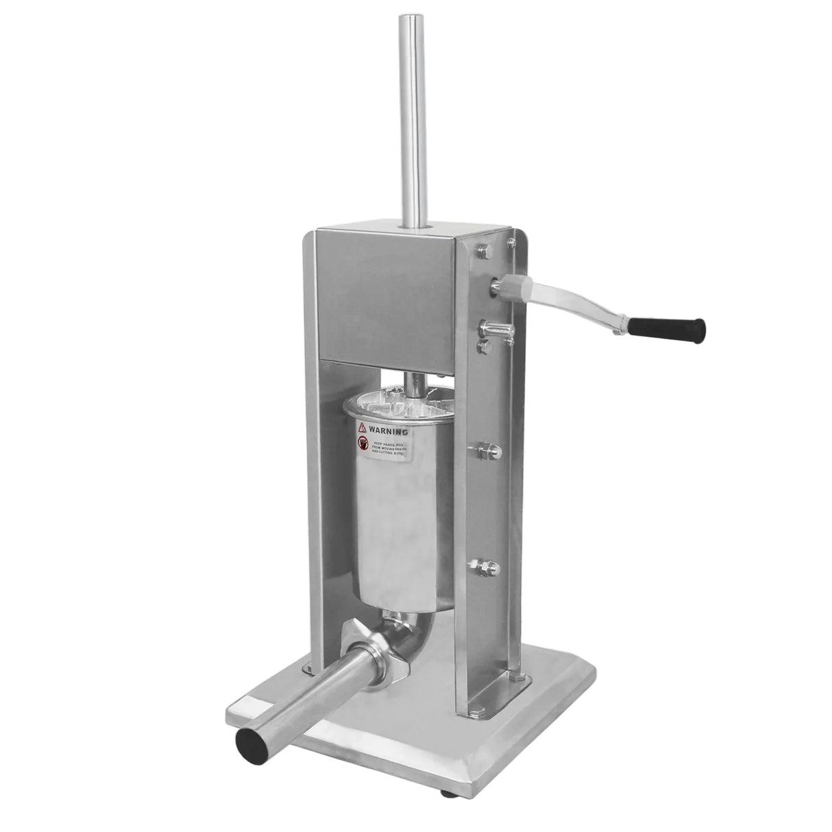 Stainless steel 3L sausage stuffer with a sturdy base, vertical design, and a hand crank for easy operation and filling