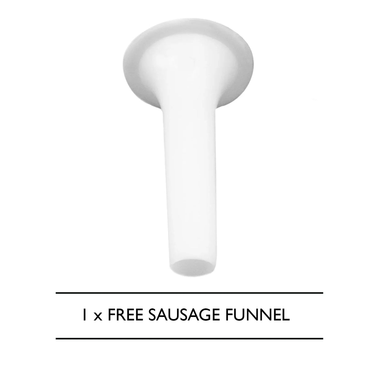 White plastic sausage funnel accessory for KuKoo Commercial Meat Grinder, designed for easy sausage filling and food preparation
