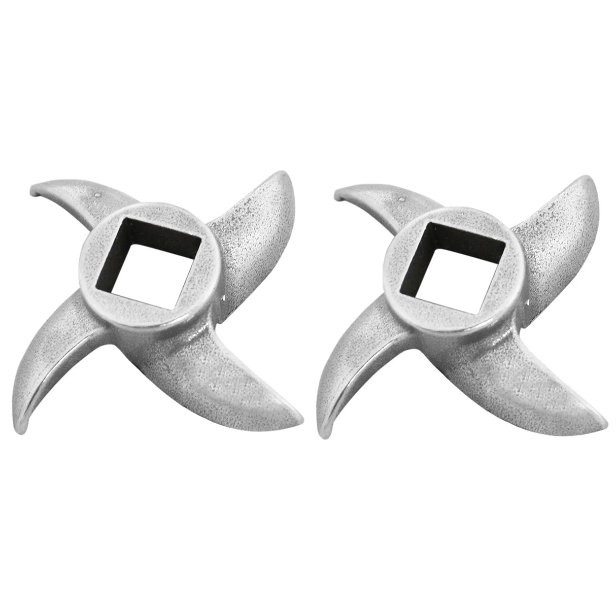 Silver stainless steel blades for KuKoo Commercial Meat Grinder, featuring a four-pronged design for efficient meat processing