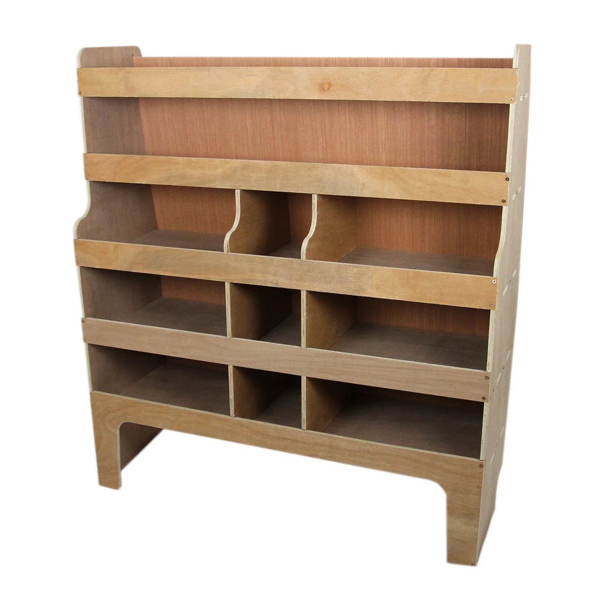 Plywood van racking for Ford Transit Custom, featuring multiple shelves, a sturdy design, and a natural wood finish for durability