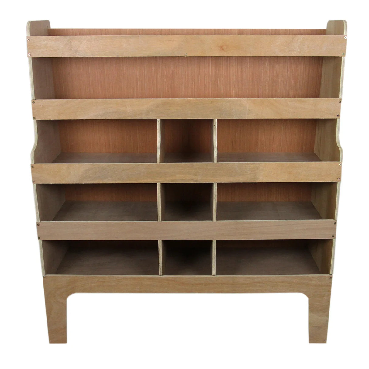 Offside plywood van racking for Ford Transit Custom, featuring multiple shelves and compartments in a natural wood finish