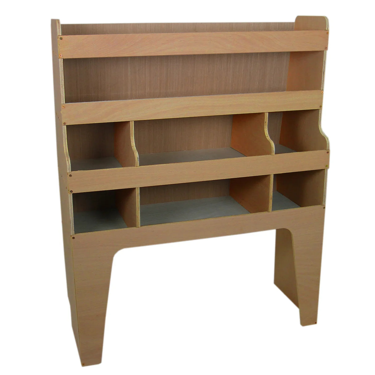 Plywood van racking for Ford Transit Custom, featuring multiple shelves and compartments, designed for efficient storage and organization