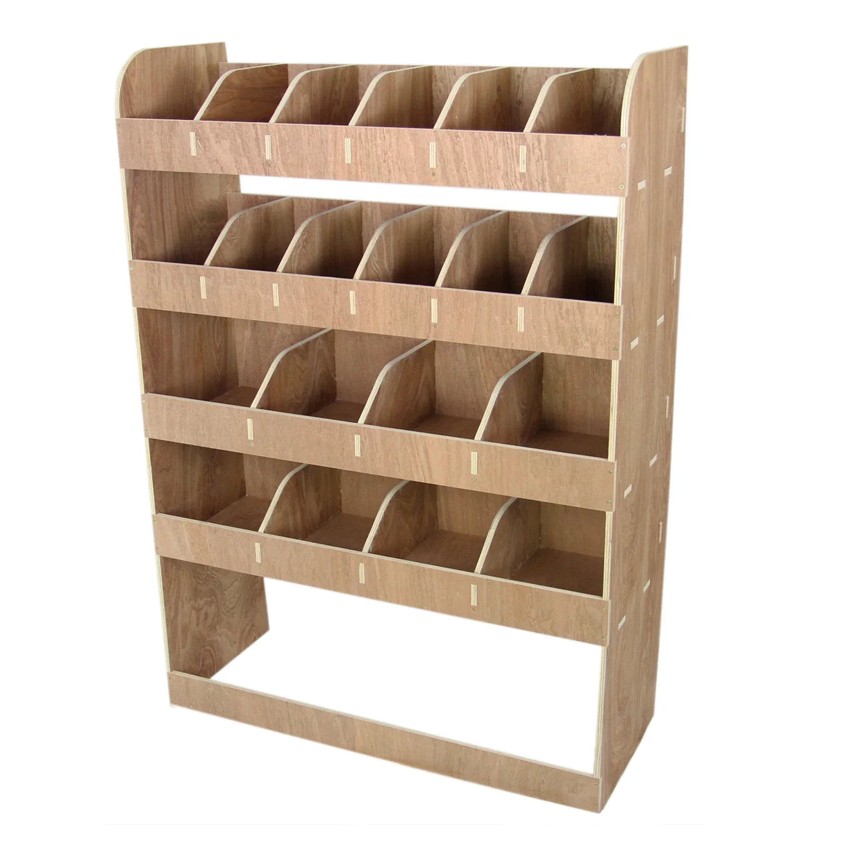 Vauxhall Vivaro SWB plywood van racking unit with multiple compartments, featuring a smooth wood finish and sturdy construction