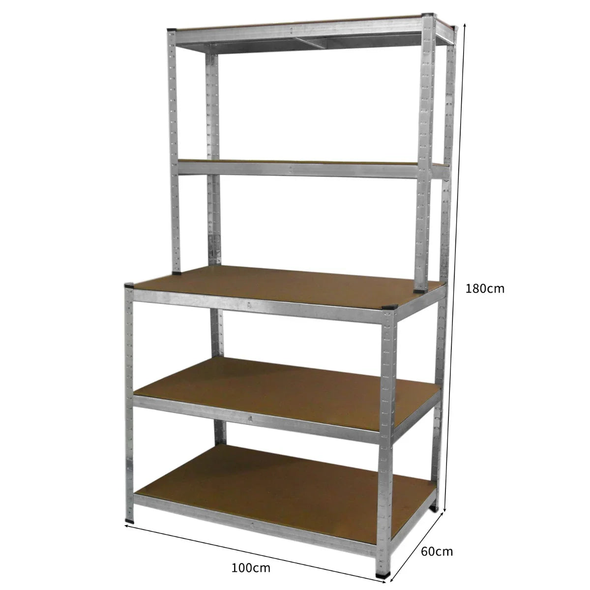 Sturdy 90cm Galwix shelving unit with metal frame, three brown MDF shelves, ideal for storage and organization in workshops or garages