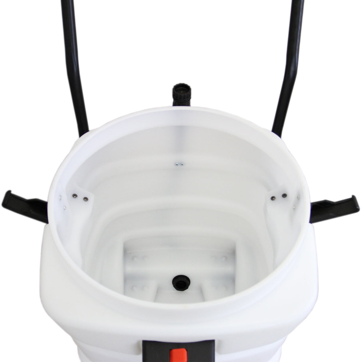 White 90L Maxblast industrial vacuum with a smooth, spacious interior, featuring sturdy black handles for easy transport and use