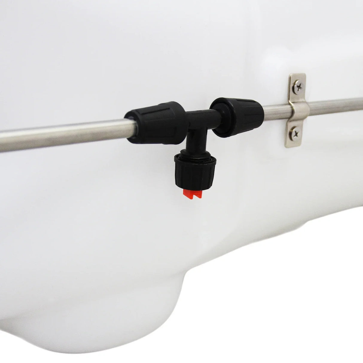 60L ATV sprayer featuring a durable white tank, metal spray bar, and adjustable nozzle for precise application of liquids
