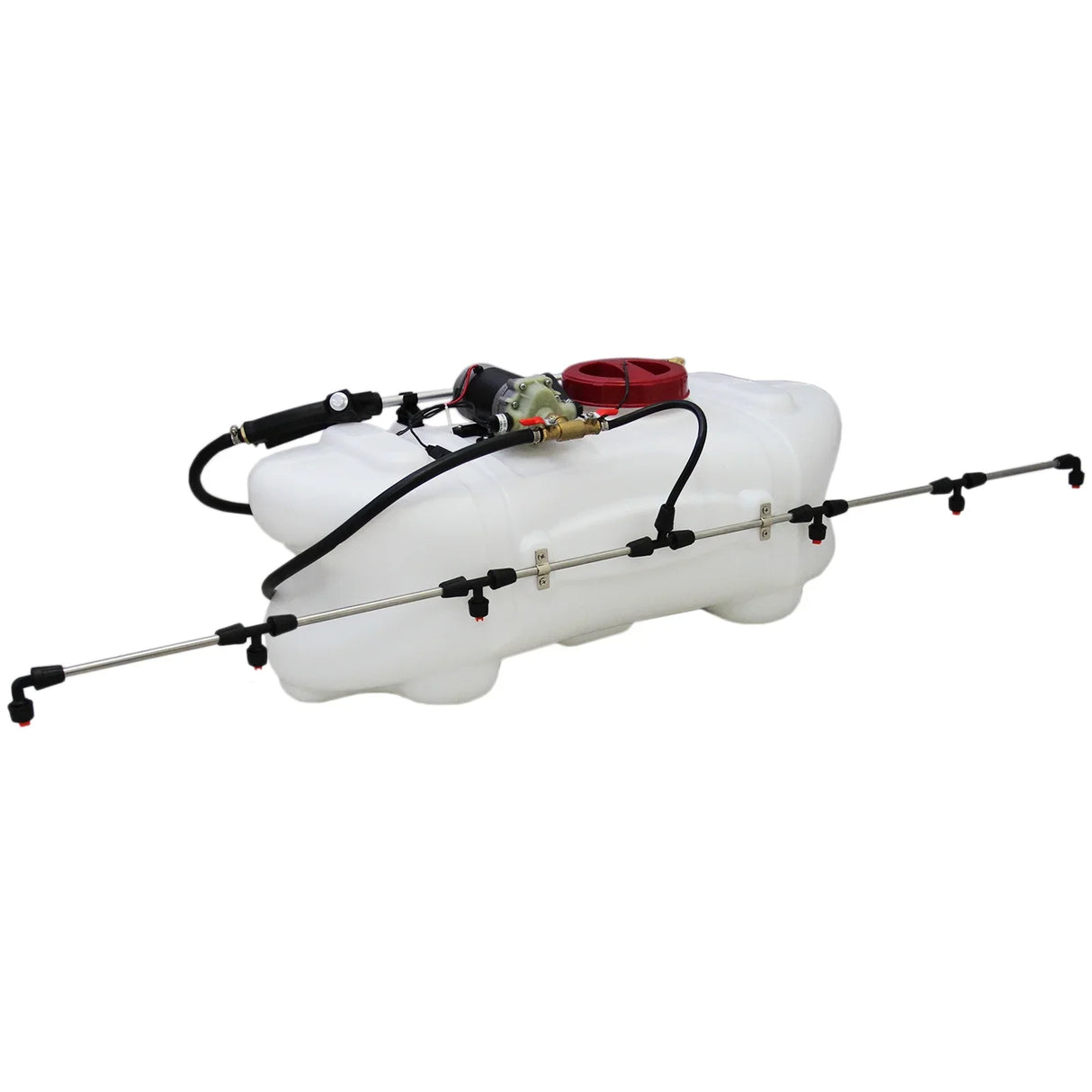 60L ATV sprayer with a durable white tank, black hose, and adjustable spray nozzle, designed for efficient liquid application