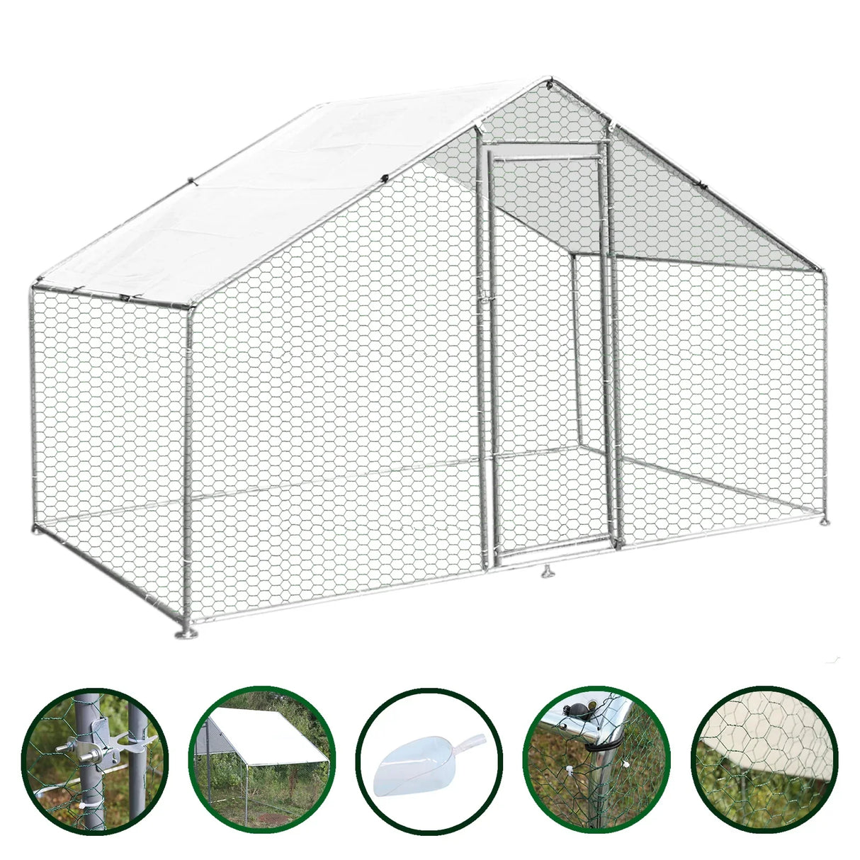 Spacious 3m x 2m x 2m chicken run with sturdy hexagonal wire mesh, waterproof cover, and secure entrance for poultry safety