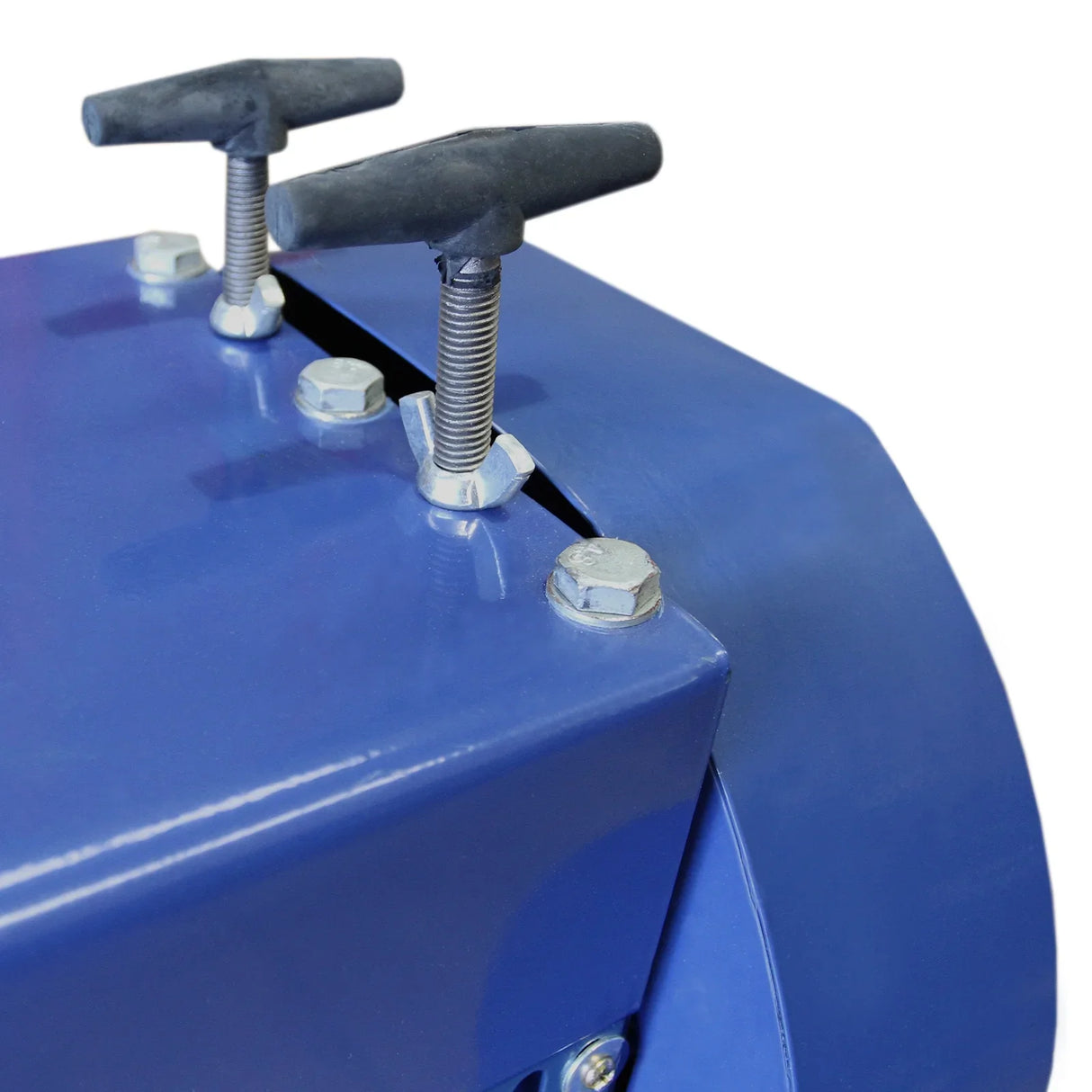 Close-up of T-Mech Automatic Wire Stripper showing blue metal body, adjustable knobs, and sturdy construction for efficient wire stripping