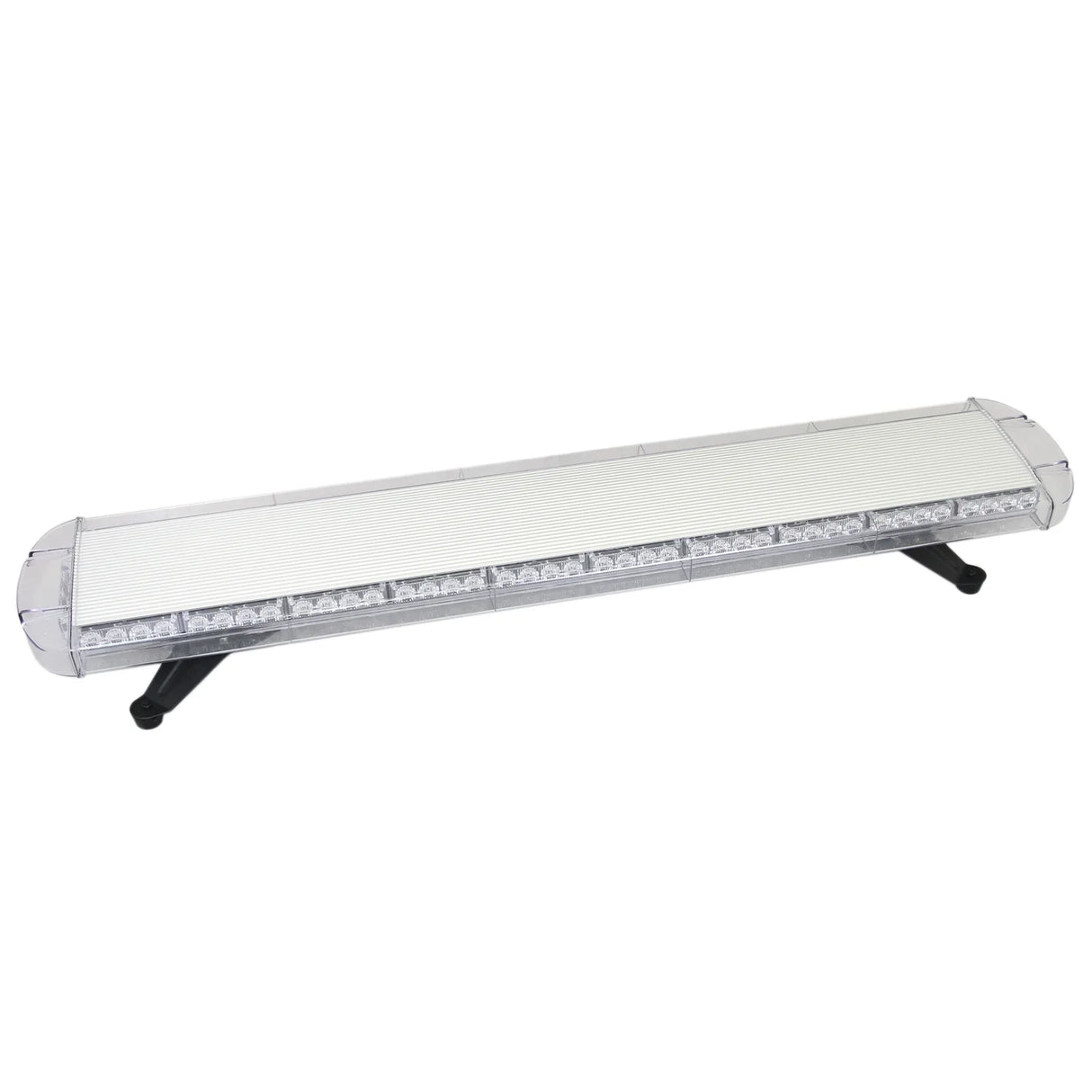 Amber Recovery Light 1200mm features a sleek, elongated design with a clear casing, white LED lights, and sturdy black legs for stability