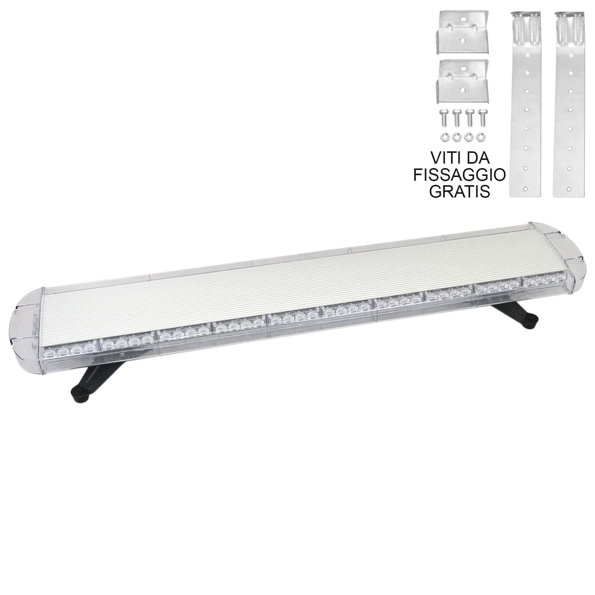 Amber Recovery Light 1200mm features a sleek, elongated design with a clear cover, sturdy base, and included mounting hardware for easy installation