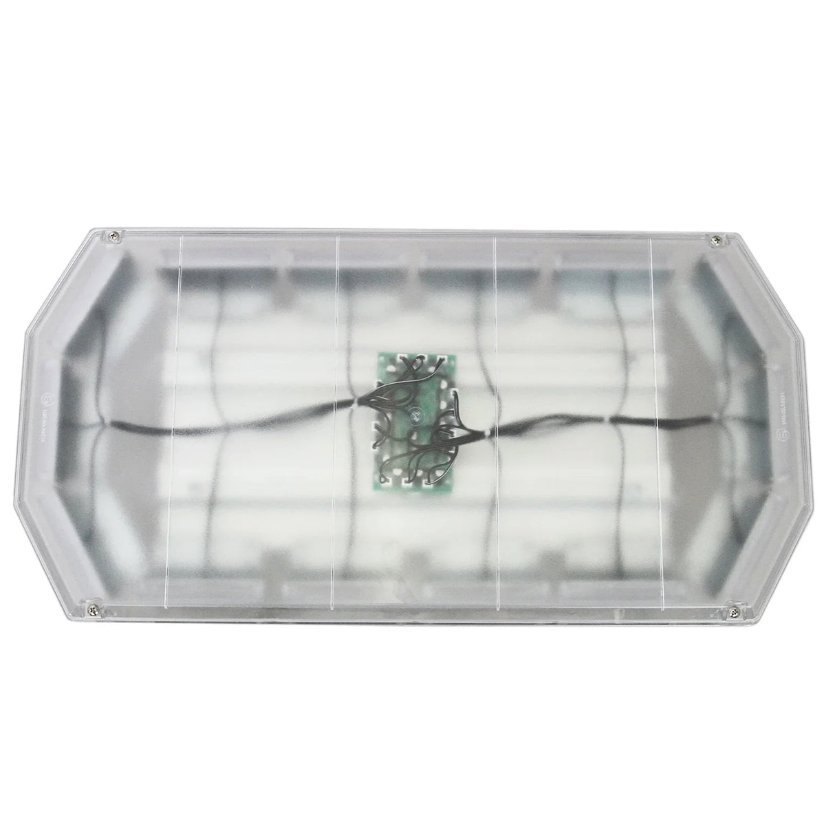 Amber Recovery Light 600mm features a sleek, octagonal design with a transparent cover, showcasing multiple fluorescent bulbs and wiring inside