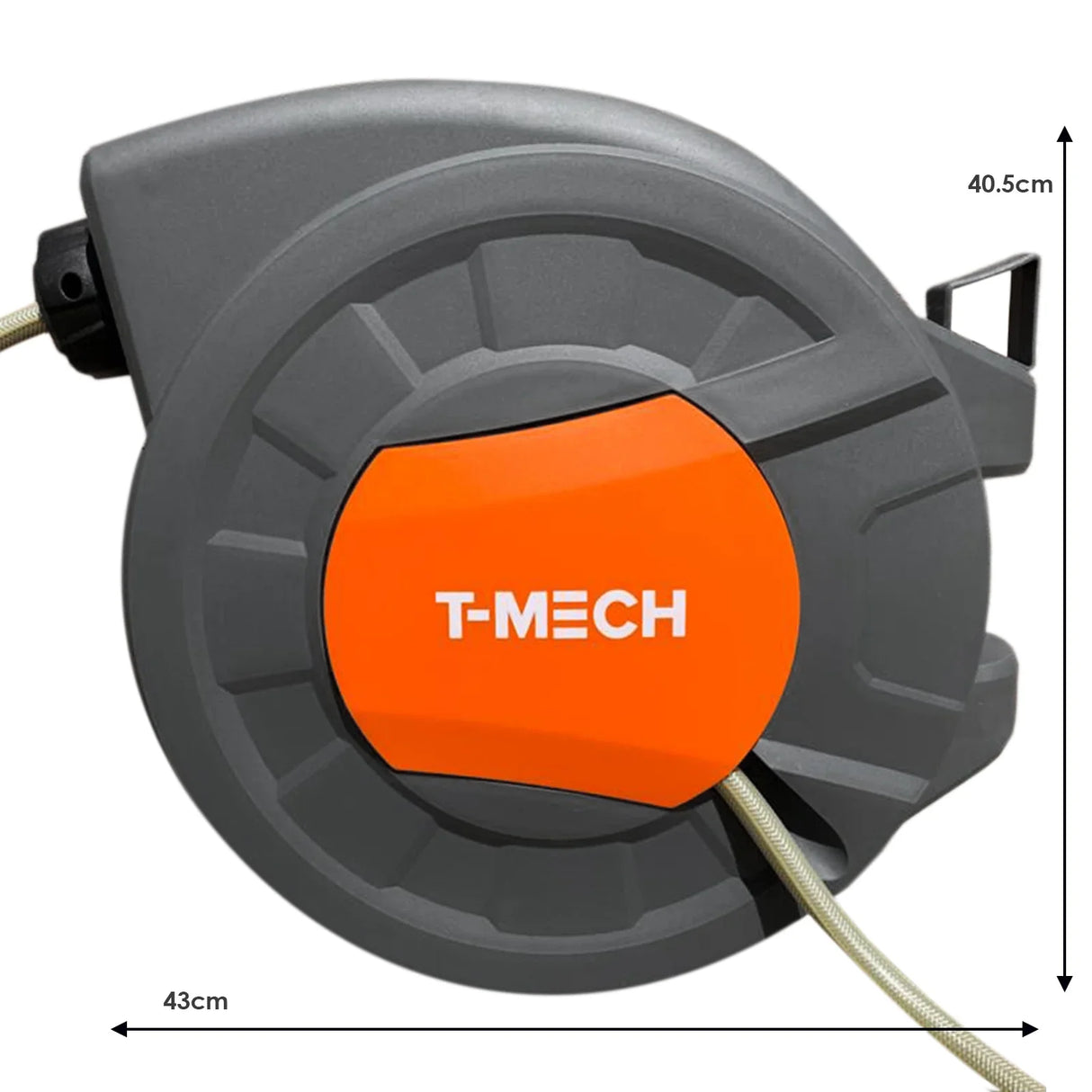 20m retractable hosepipe with a durable gray casing and bright orange accents, featuring a smooth retracting mechanism for easy use