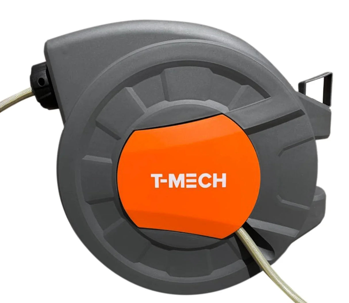 20m retractable hosepipe with a durable gray casing and bright orange accents, featuring a smooth, retractable mechanism for easy use