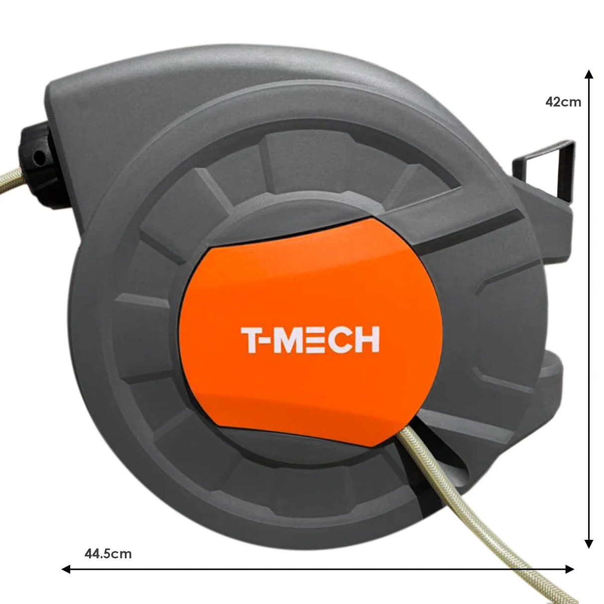 30m retractable hosepipe with a sturdy gray casing, bright orange accents, and a smooth, durable hose for easy watering tasks