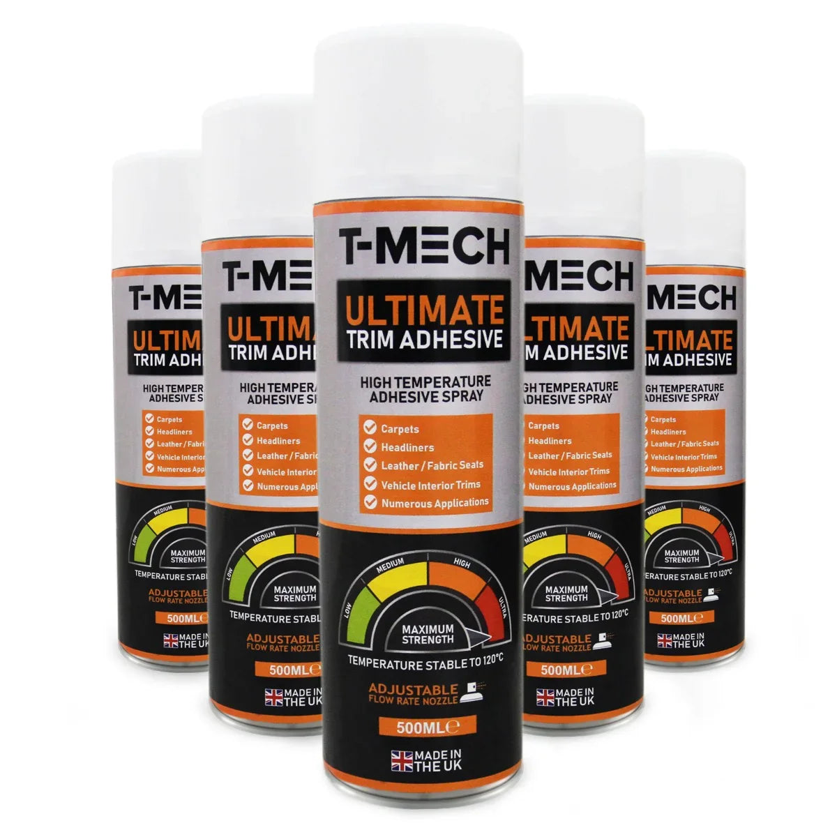 11sqm Smoke Van Lining adhesive spray cans with adjustable temperature labels, showcasing a sleek design and clear branding