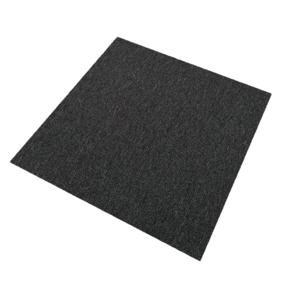 Charcoal black carpet tile with a textured surface, ideal for modern spaces, offering durability and style in a 40-piece set
