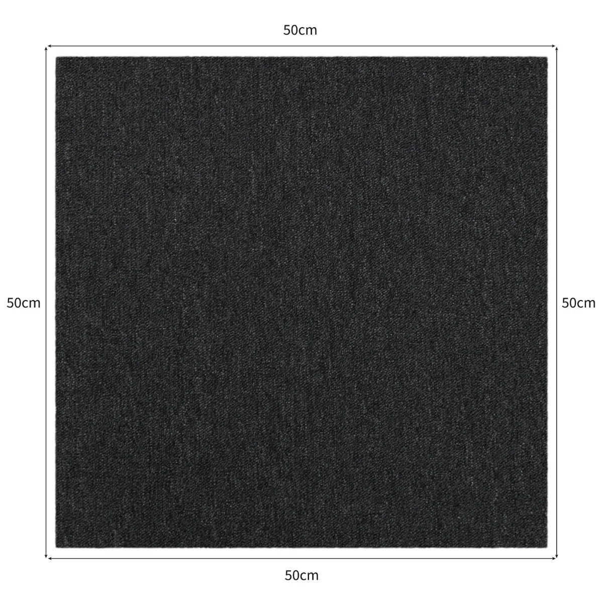 Charcoal black carpet tile, 50cm x 50cm, featuring a textured surface ideal for modern flooring solutions in various spaces