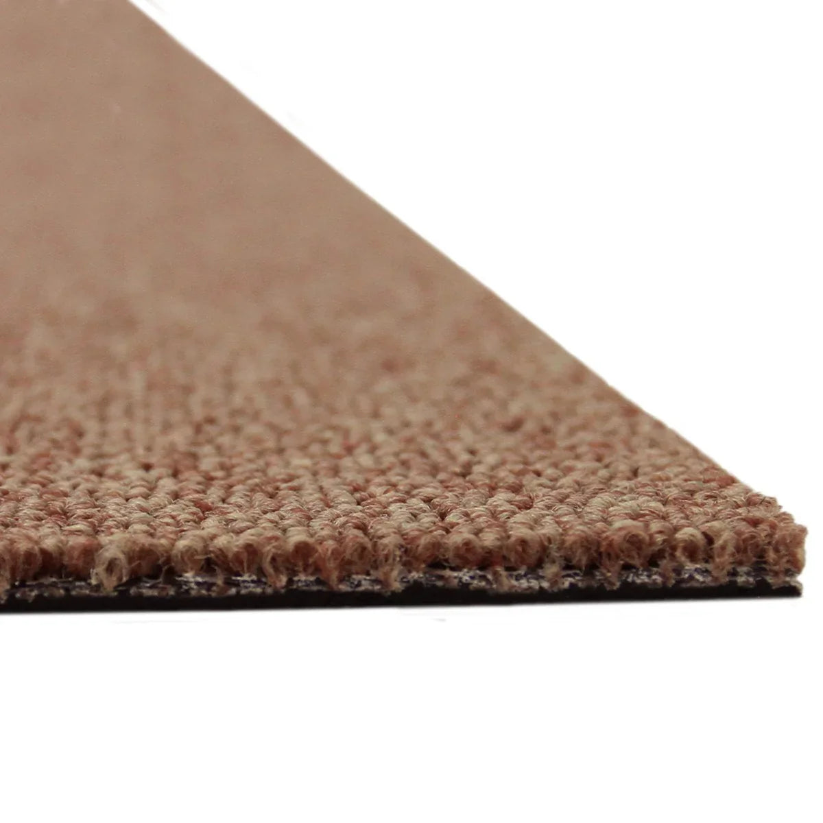 Textured sand-colored carpet tile, showcasing a soft, woven surface and durable backing, ideal for versatile flooring solutions