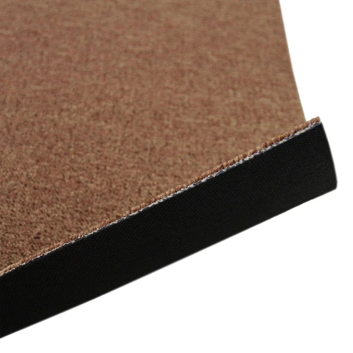 Textured sand-colored carpet tile with a black edge, showcasing a soft surface ideal for flooring in various spaces