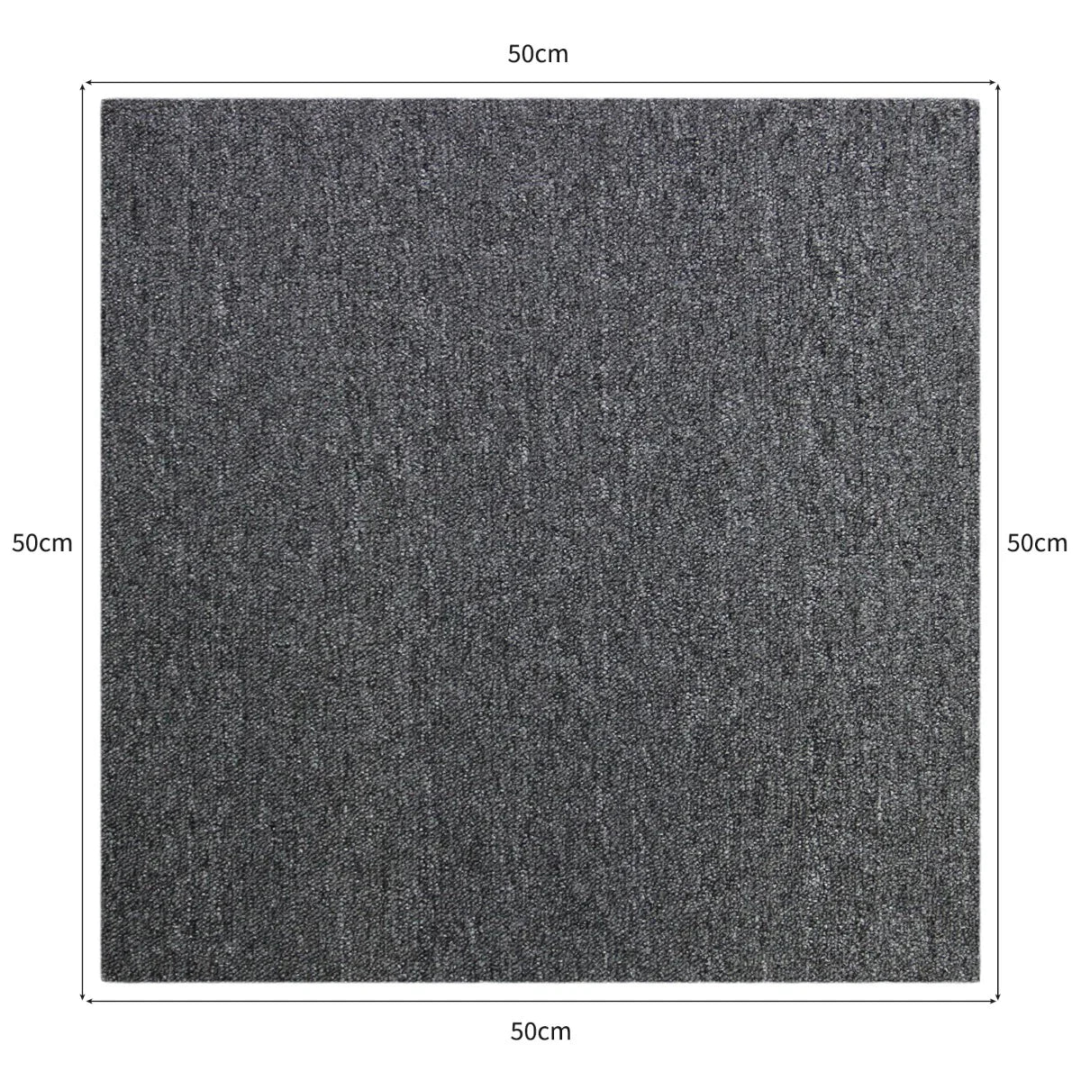 Anthracite grey carpet tile, 50cm x 50cm, featuring a textured surface ideal for modern interiors, covering 10m2 in total