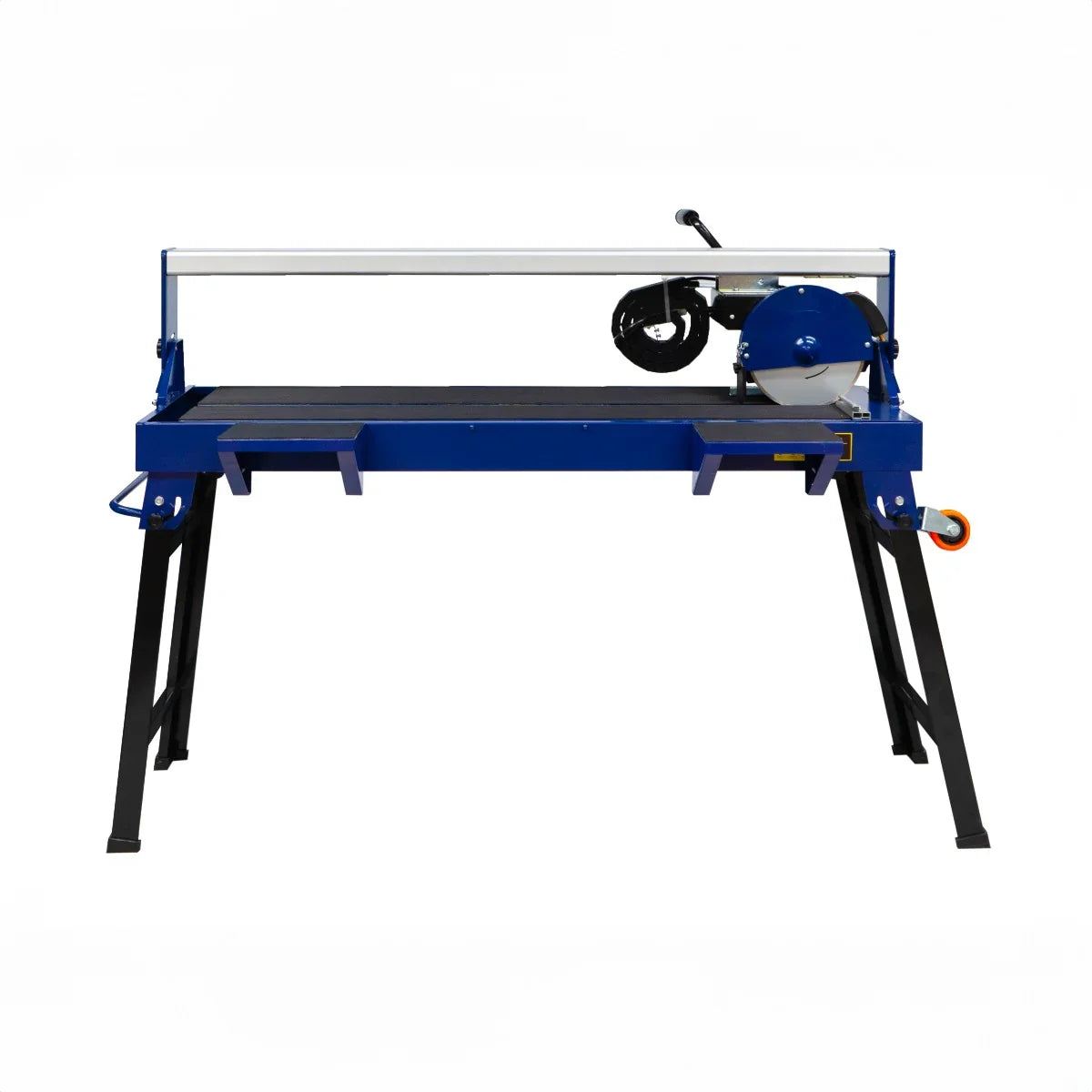 Wet tile cutter bench in blue, featuring a sturdy black frame, 920mm cutting capacity, and a powerful 1200W motor for precision cutting