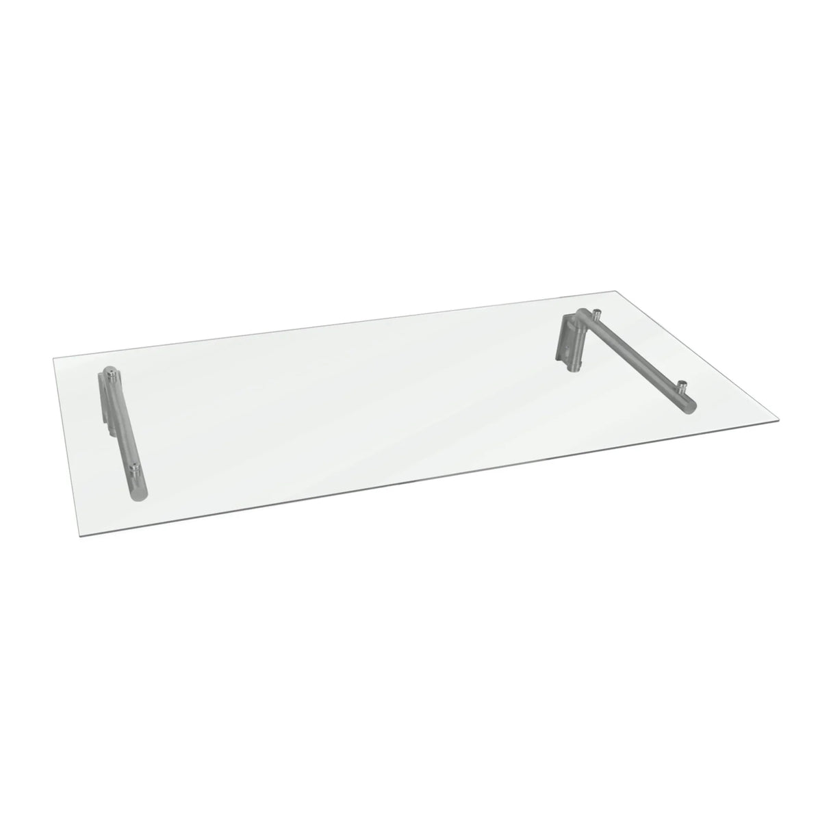 Clear glass door canopy with sleek aluminum brackets, measuring 144cm wide by 80cm deep, ideal for modern entryways