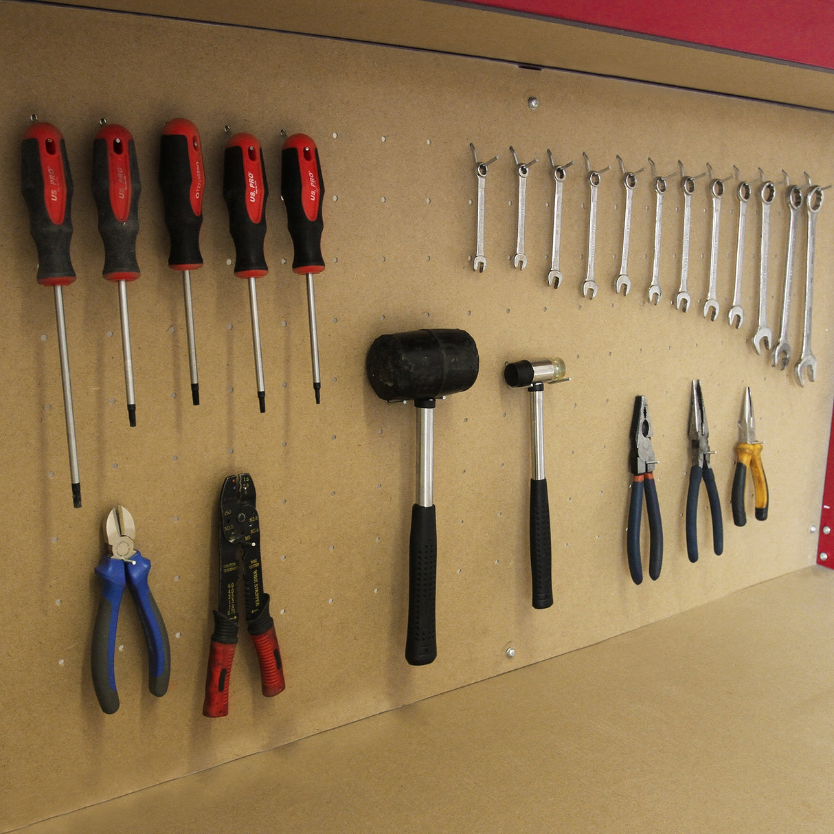 Workbench With Pegboard And Drawer In Red