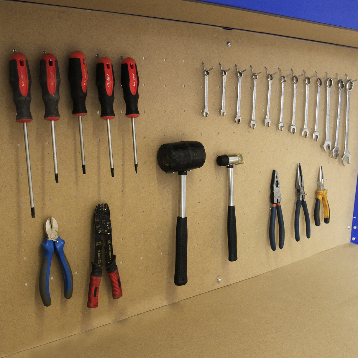 Workbench With Pegboard And Drawer In Blue