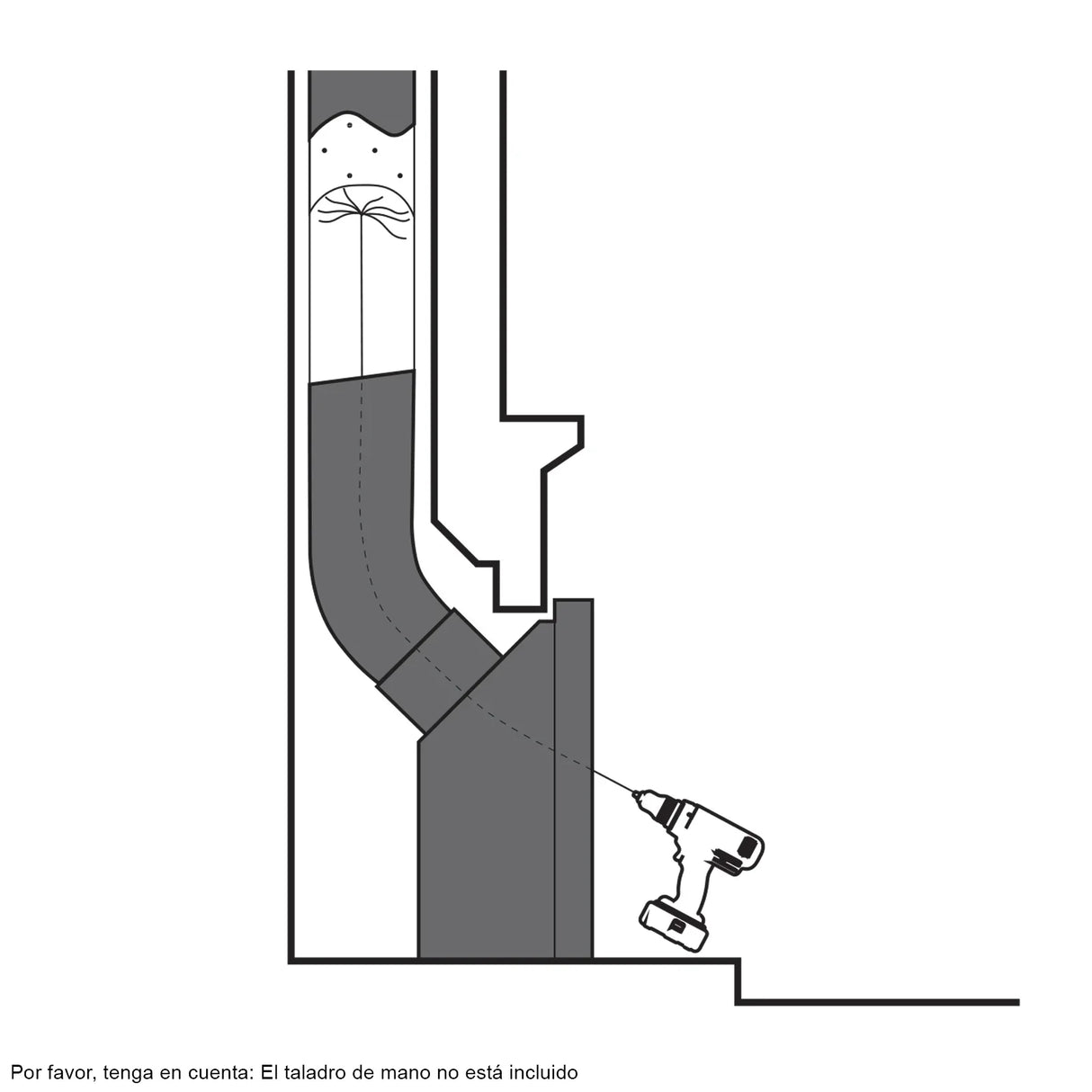 MAXBLAST Powered Chimney Sweep 7m diagram showing installation with a drill, detailing the chimney's shape and connection points