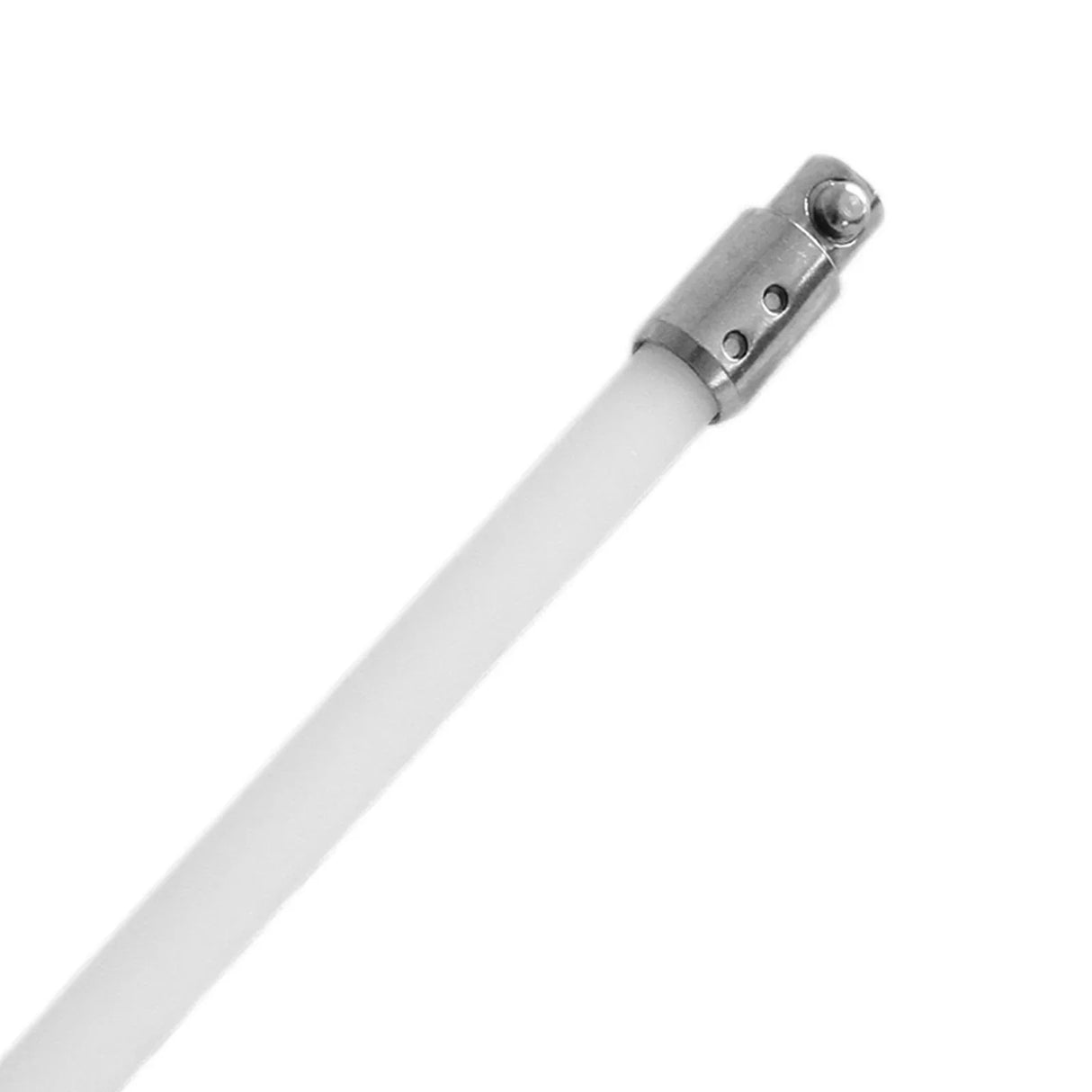 MAXBLAST Powered Chimney Sweep 10m features a durable white fiberglass rod with a metal connector, ideal for effective chimney cleaning