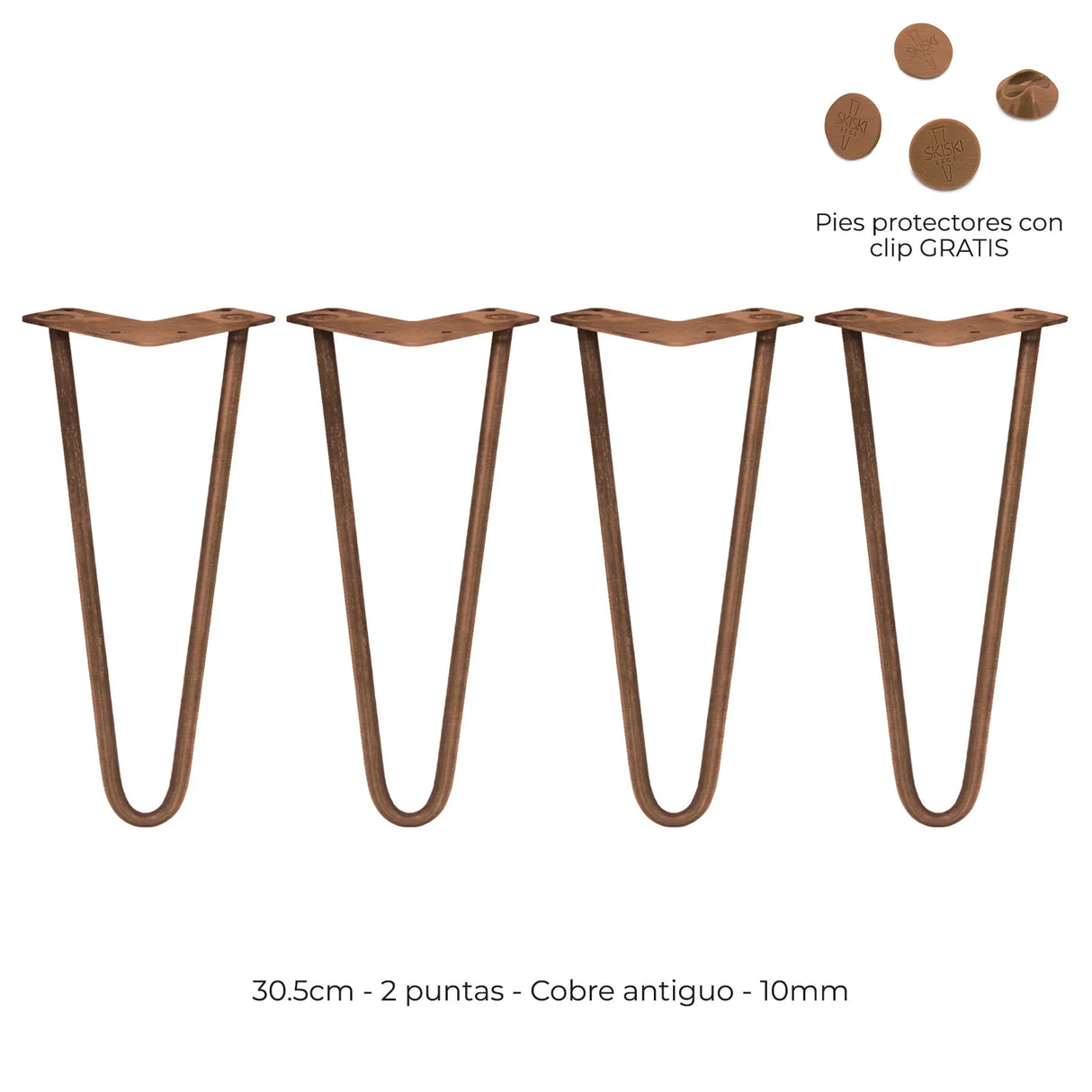 Antique copper 4 x 12" hairpin legs with 2 prongs, featuring a sleek, minimalist design ideal for furniture projects