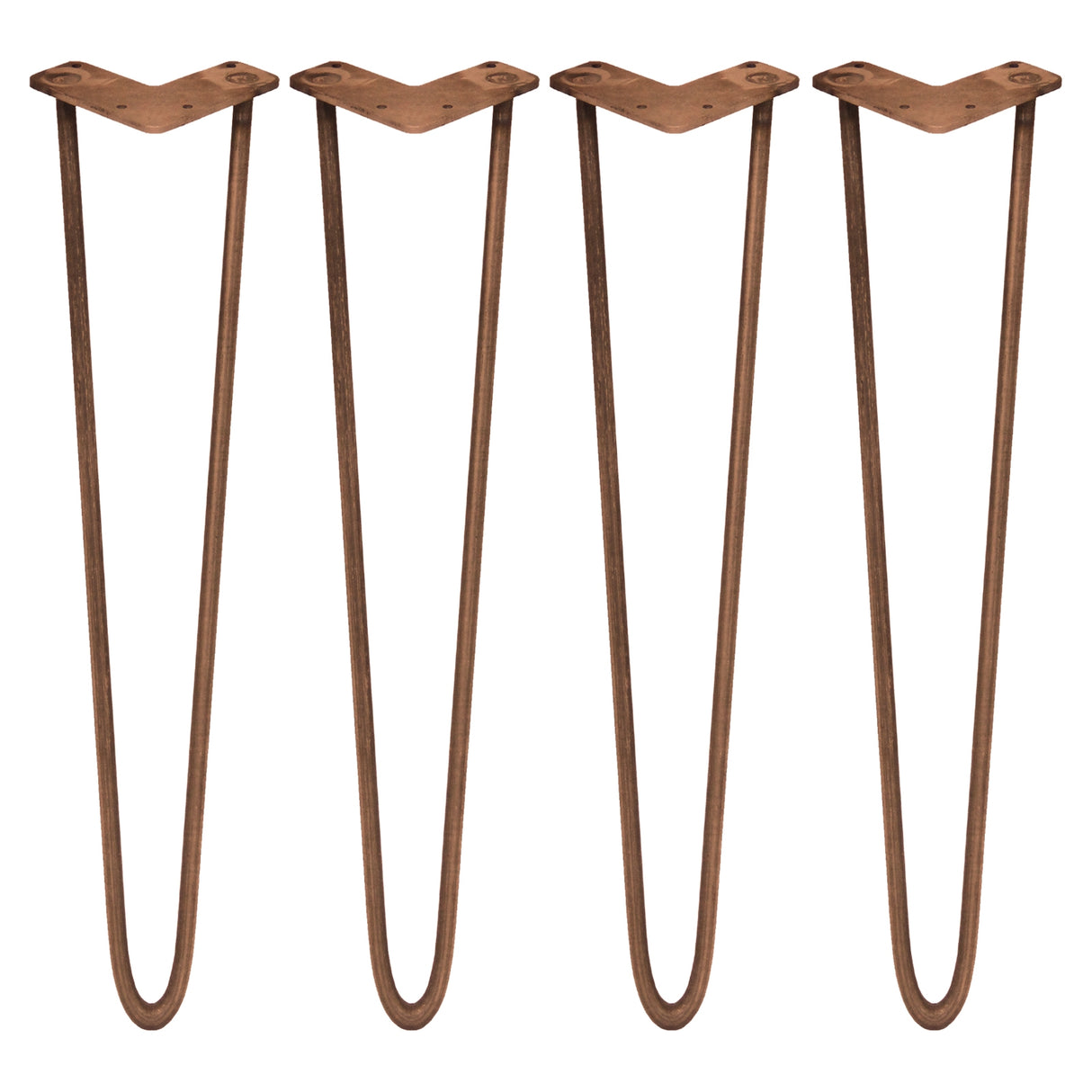 Antique copper hairpin legs set of four, 28 inches tall, featuring a sleek, minimalist design with a sturdy 12mm diameter prong